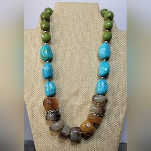 Turquoise & Green Lucite Beaded Necklace